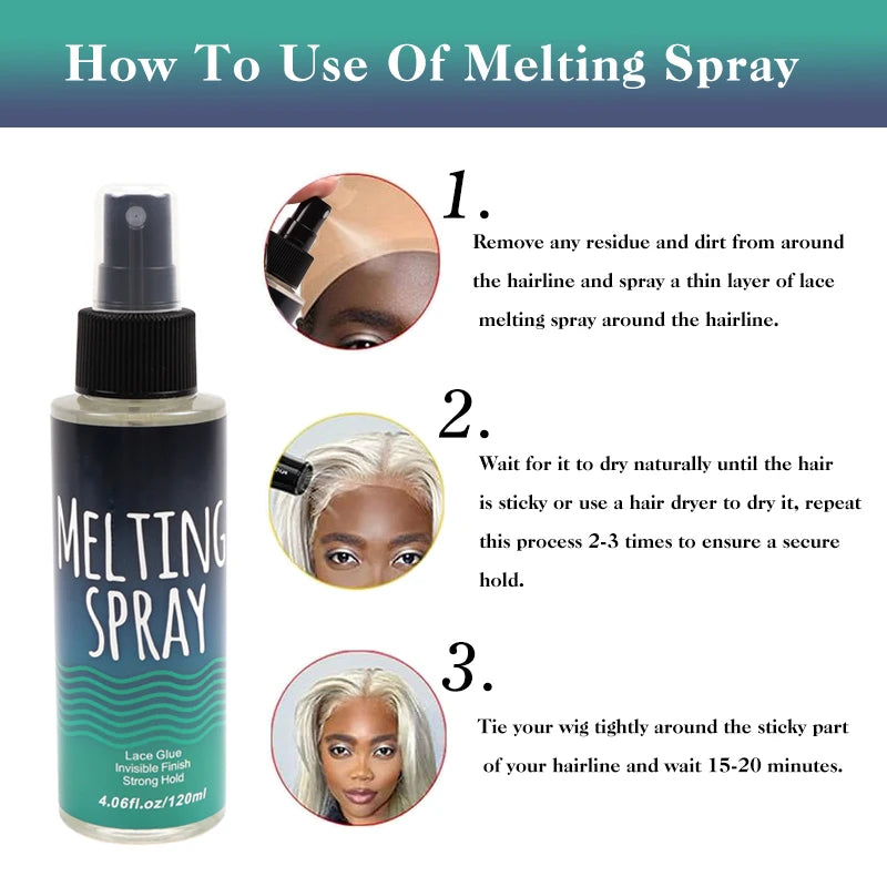 120Ml Lace Melting Spray Seamless Finish Glue Spray Wig Melting Spray & Hair Adhesive For Lace Wigs Strong Invisible Lace Glue