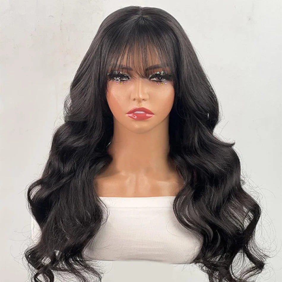 Body Wave Human Hair Wigs With Bangs Short Bob Wig 180% Density Brazilian Fringe Remy